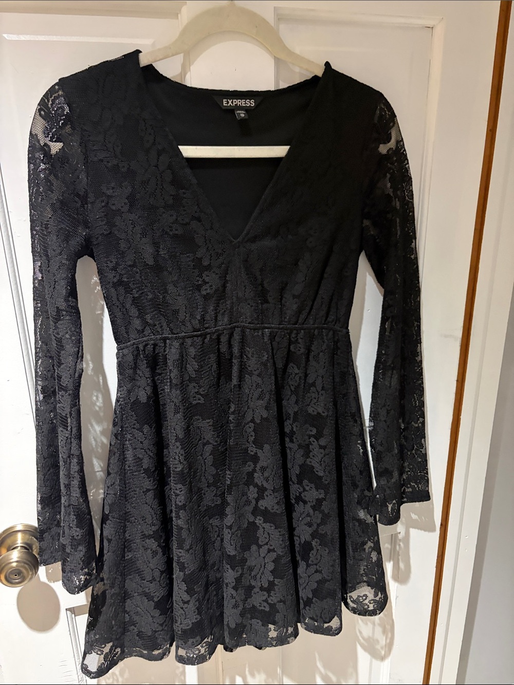Express Black Lace V-Neck Long Sleeve Skater Dress